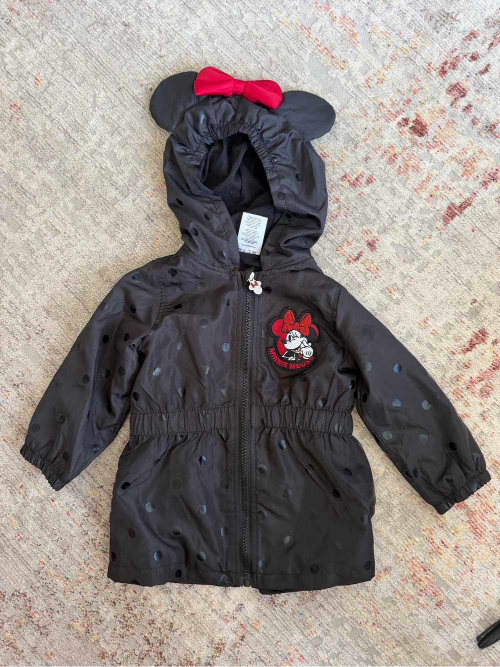 Disney Minnie Mouse Girls Hooded Jacket 2T Black Polka Dot